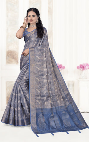 Floral Kalamkari Silk Cotton Saree with Zari Border