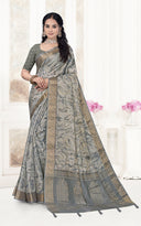 Floral Kalamkari Silk Cotton Saree with Zari Border