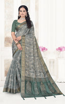 Floral Kalamkari Silk Cotton Saree with Zari Border