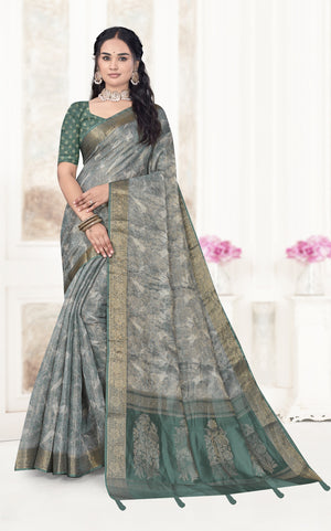 Floral Kalamkari Silk Cotton Saree with Zari Border