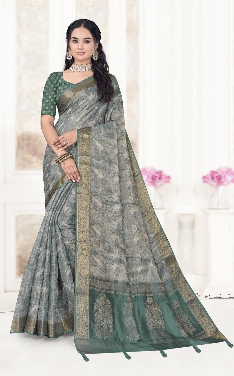 Floral Kalamkari Silk Cotton Saree with Zari Border