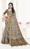 Floral Kalamkari Silk Cotton Saree with Zari Border