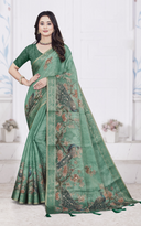 Floral & Peacock Printed Silk Blend Saree