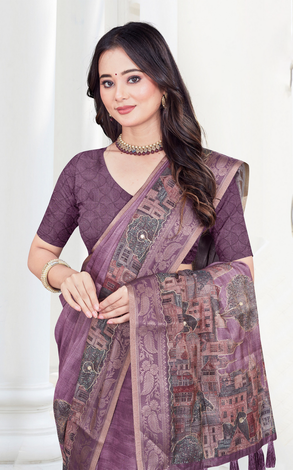 Elegant Dola Silk Saree with Madhubani Digital Print and Woven Zari Border