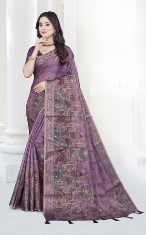 Elegant Dola Silk Saree with Madhubani Digital Print and Woven Zari Border
