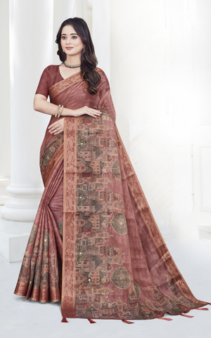 Elegant Dola Silk Saree with Madhubani Digital Print and Woven Zari Border