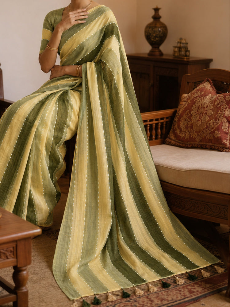 Mul Cotton Doore Zari Patta Saree