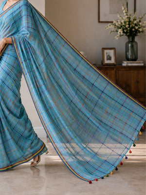 Mul Cotton Cross Colour Checks Saree