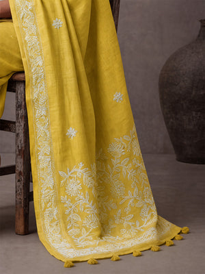 Embellished Embroidered Linen Blend Handloom Bhagalpuri Saree