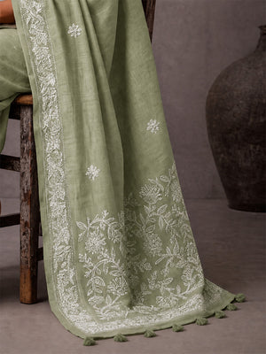 Embellished Embroidered Linen Blend Handloom Bhagalpuri Saree