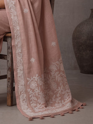 Embellished Embroidered Linen Blend Handloom Bhagalpuri Saree
