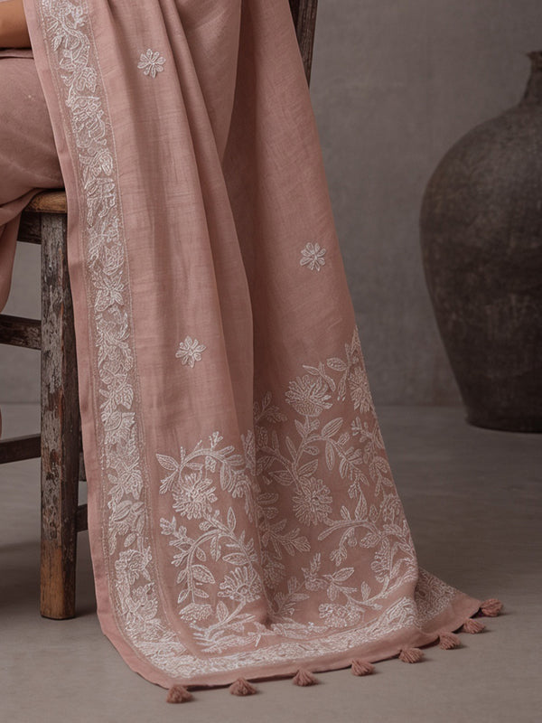 Embellished Embroidered Linen Blend Handloom Bhagalpuri Saree