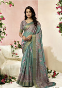 Golden Moss Crepe Saree For Semi Formal Wear