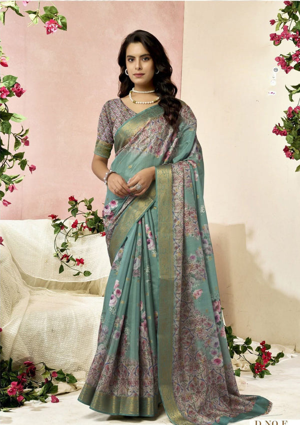 Golden Moss Crepe Saree For Semi Formal Wear