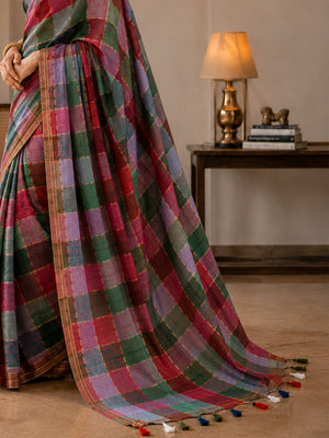 Mul Cotton Multi Iyena Zari Checks Saree