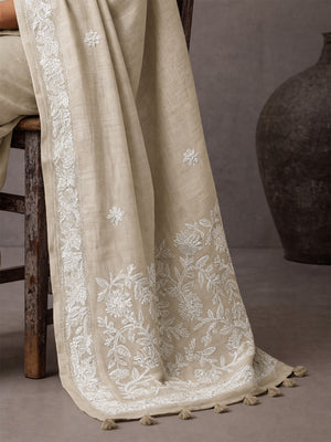 Embellished Embroidered Linen Blend Handloom Bhagalpuri Saree
