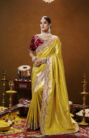 Pallu Silk Cotton Saree For Wedding Wear