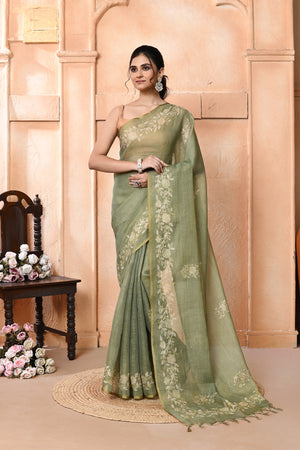 Linen Aaricraft Linen Saree For Festive Wear