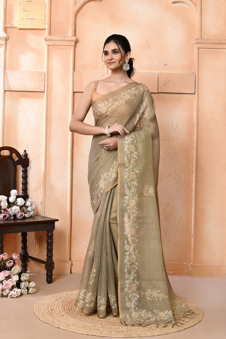 Linen Aaricraft Linen Saree For Festive Wear