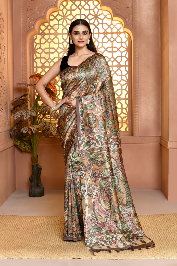 Linen Bloomprint Lilen Saree For Semi Formal Wear