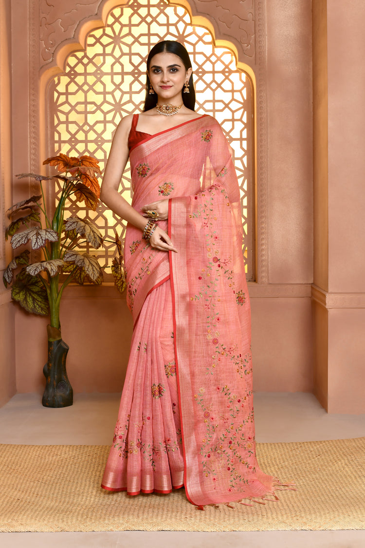 Lilen Printcharm Lilen Saree For Semi Formal Wear