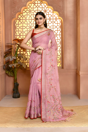 Lilen Printcharm Lilen Saree For Semi Formal Wear