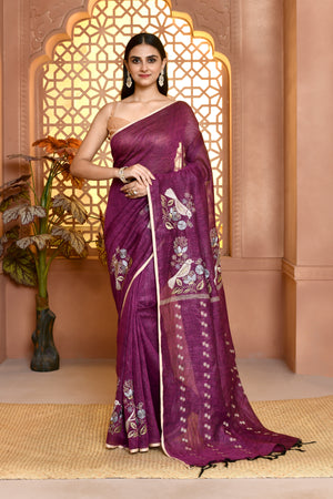 Linen Workcharm Saree For Semi Formal Wear