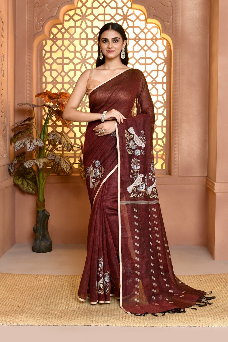 Linen Workcharm Saree For Semi Formal Wear