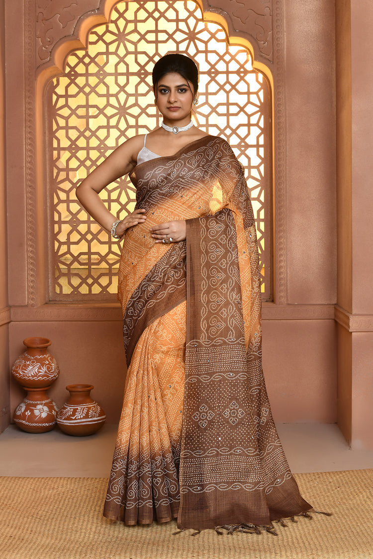 Linen Bandhani Badlagrace Saree For Semi Formal