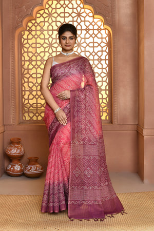 Linen Bandhani Badlagrace Saree For Semi Formal