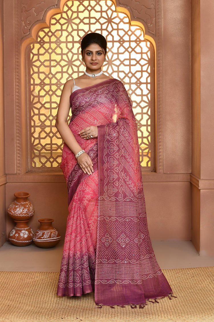Linen Bandhani Badlagrace Saree For Semi Formal