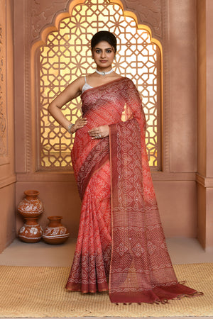 Linen Bandhani Badlagrace Saree For Semi Formal