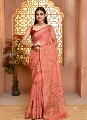 Lilen Printcharm Lilen Saree For Semi Formal Wear
