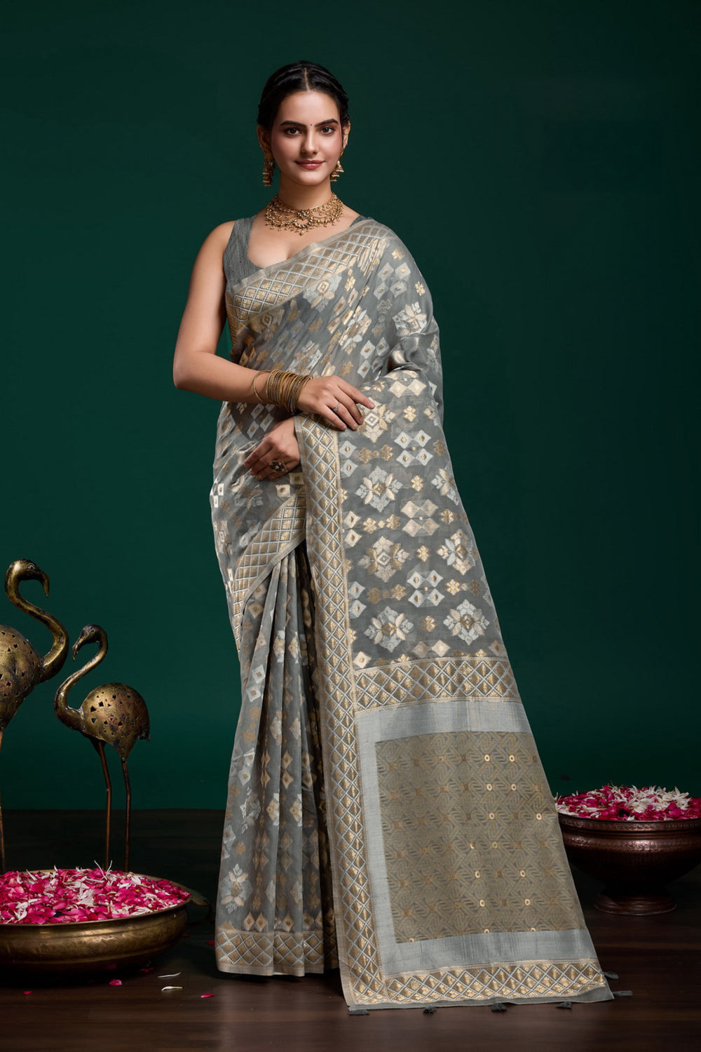 Blush Radiance Linen Saree