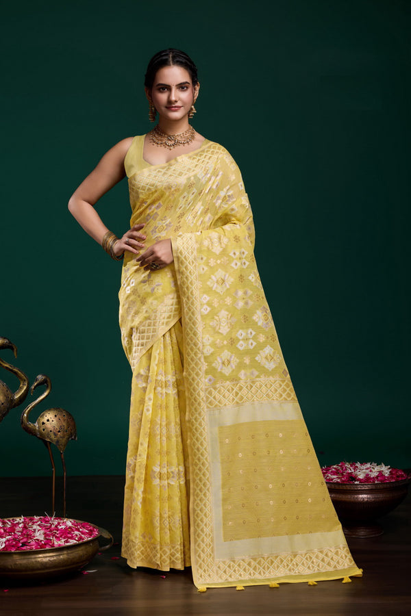 Blush Radiance Linen Saree